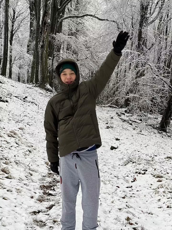 David v zasneženom lese